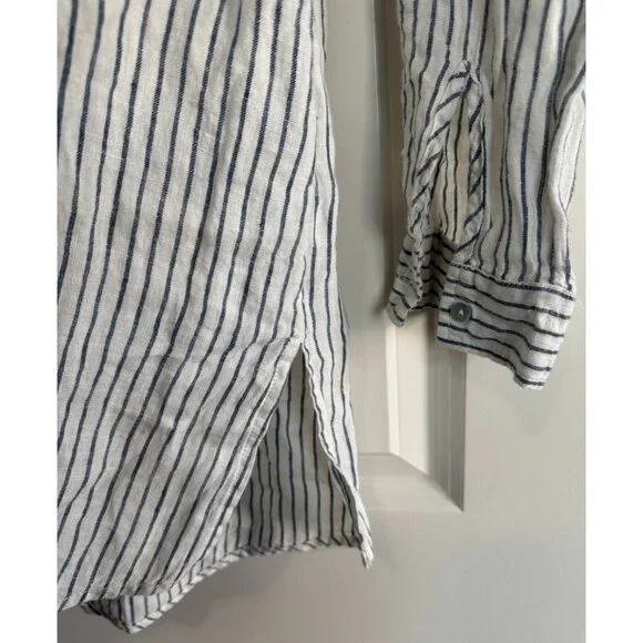 Artisan NY Womens 100% Linen Tunic Top White Blue Striped Coastal Cover Up Small - Picture 5 of 7